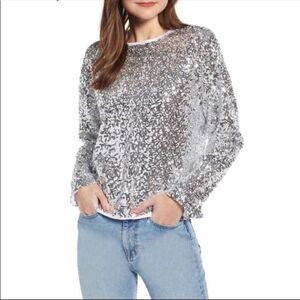 Something Navy Silver Sequin Blouse